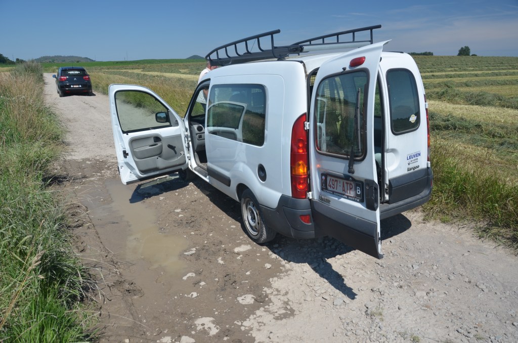 Checking out wheel tracks and farmland ponds in the Binche area in Hainaut